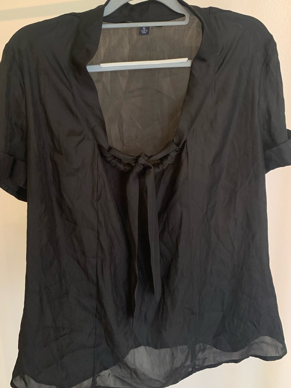 Chadwicks Black Short-Sleeve Tie-Neck Blouse